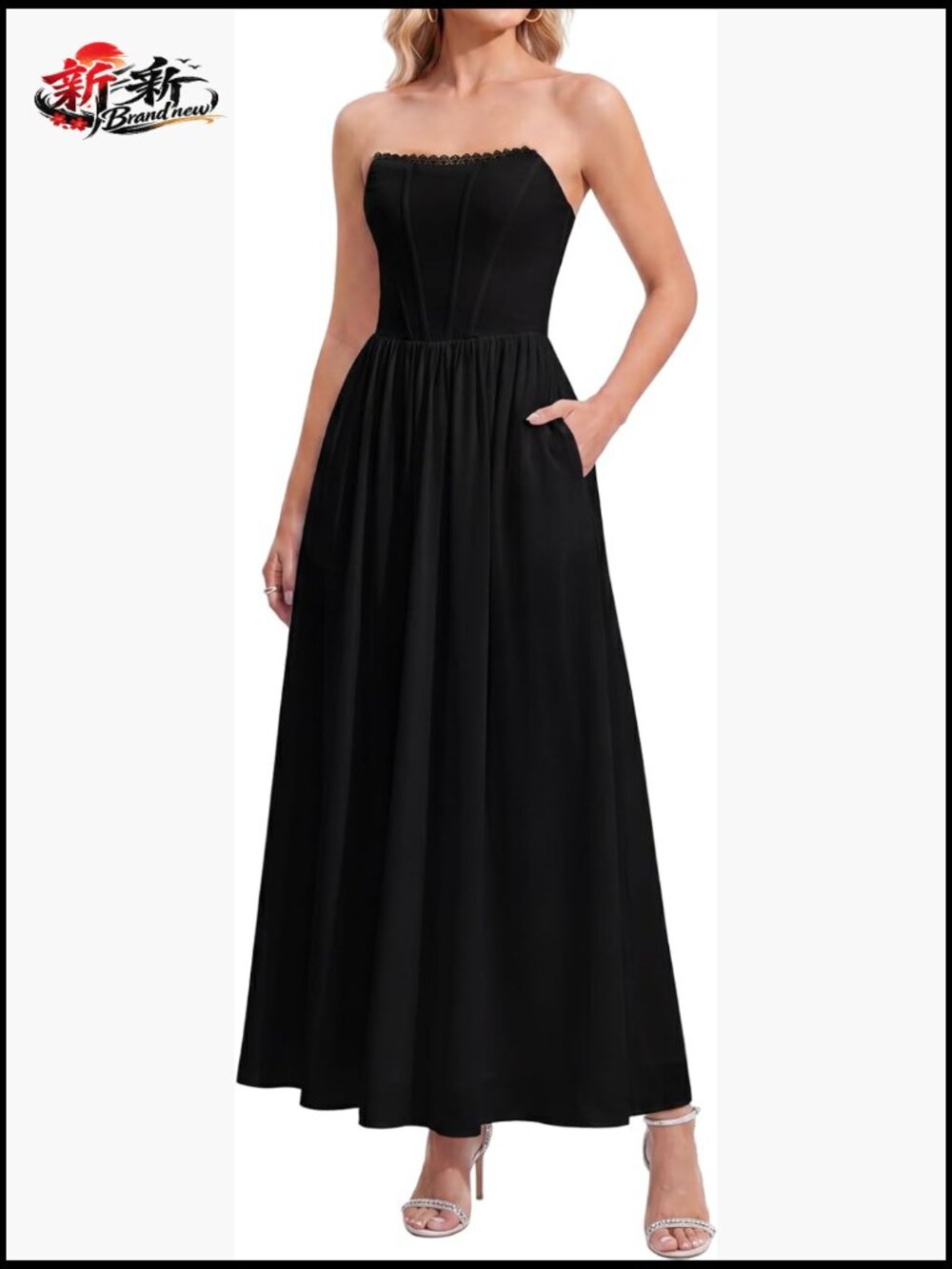 Strapless Floral Corset Maxi Dress with Lace-up Back Wedding Guest